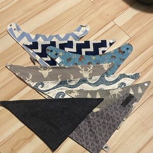 Kids Blue and Gray Reversible Bandana Bibs - Set of 8